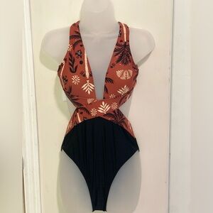 Multi floral design maroon, black, and tan Cupshe one piece